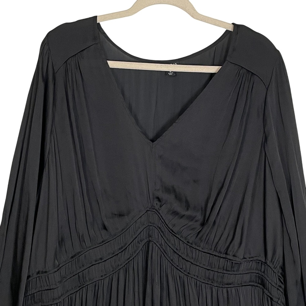 Torrid Size 4 Black Satin-Look Long Sleeve V-Neck Blouse Dressy Romantic - Picture 3 of 13